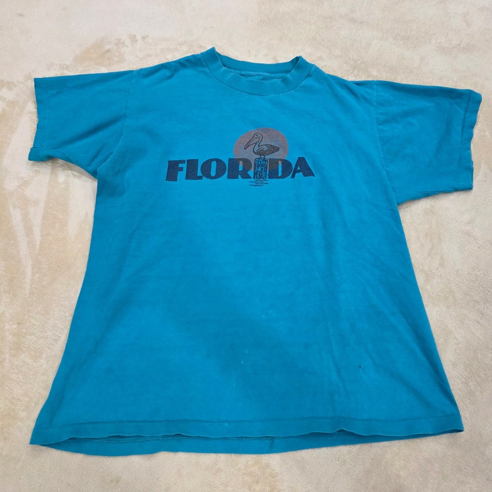 Vintage 80s/90s Florida Pelican Teal Graphic T-Shirt Single Stitch Small